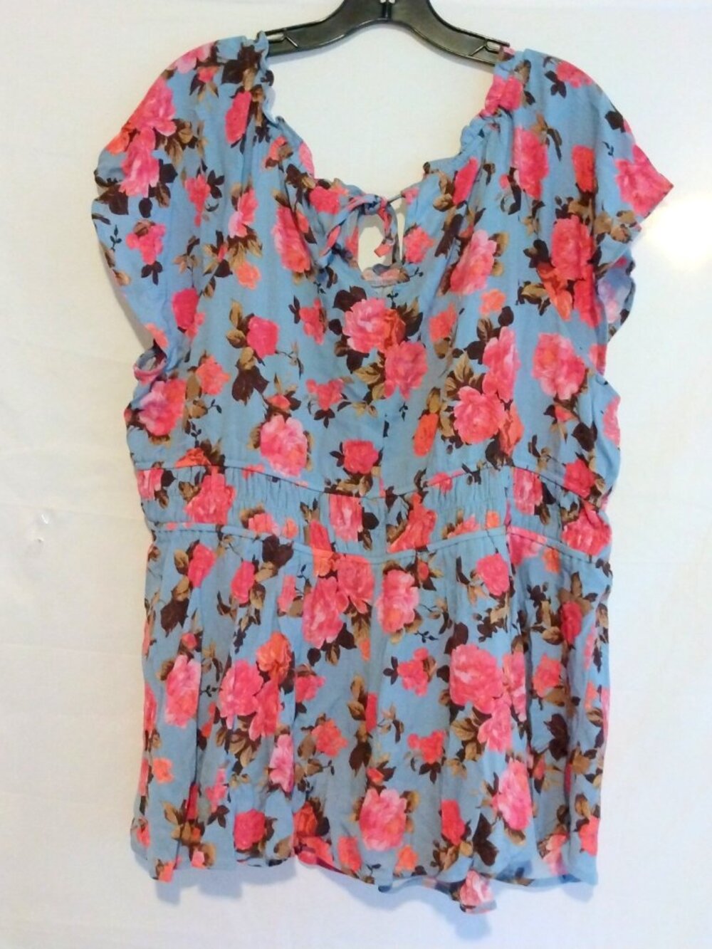 Torrid Blue Floral Top Shirt Plus 3 (22/24) Peplum Babydoll Romantic Cottagecore - Picture 4 of 5
